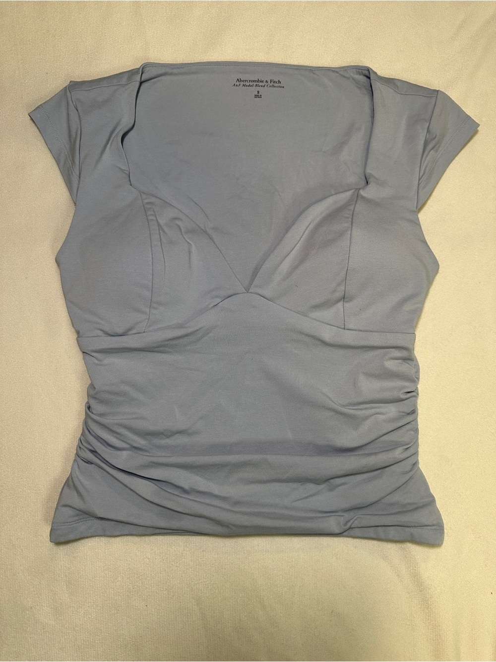 Abercrombie & Fitch Modal Blend Ruched Deep V Neck Top Blue Size S